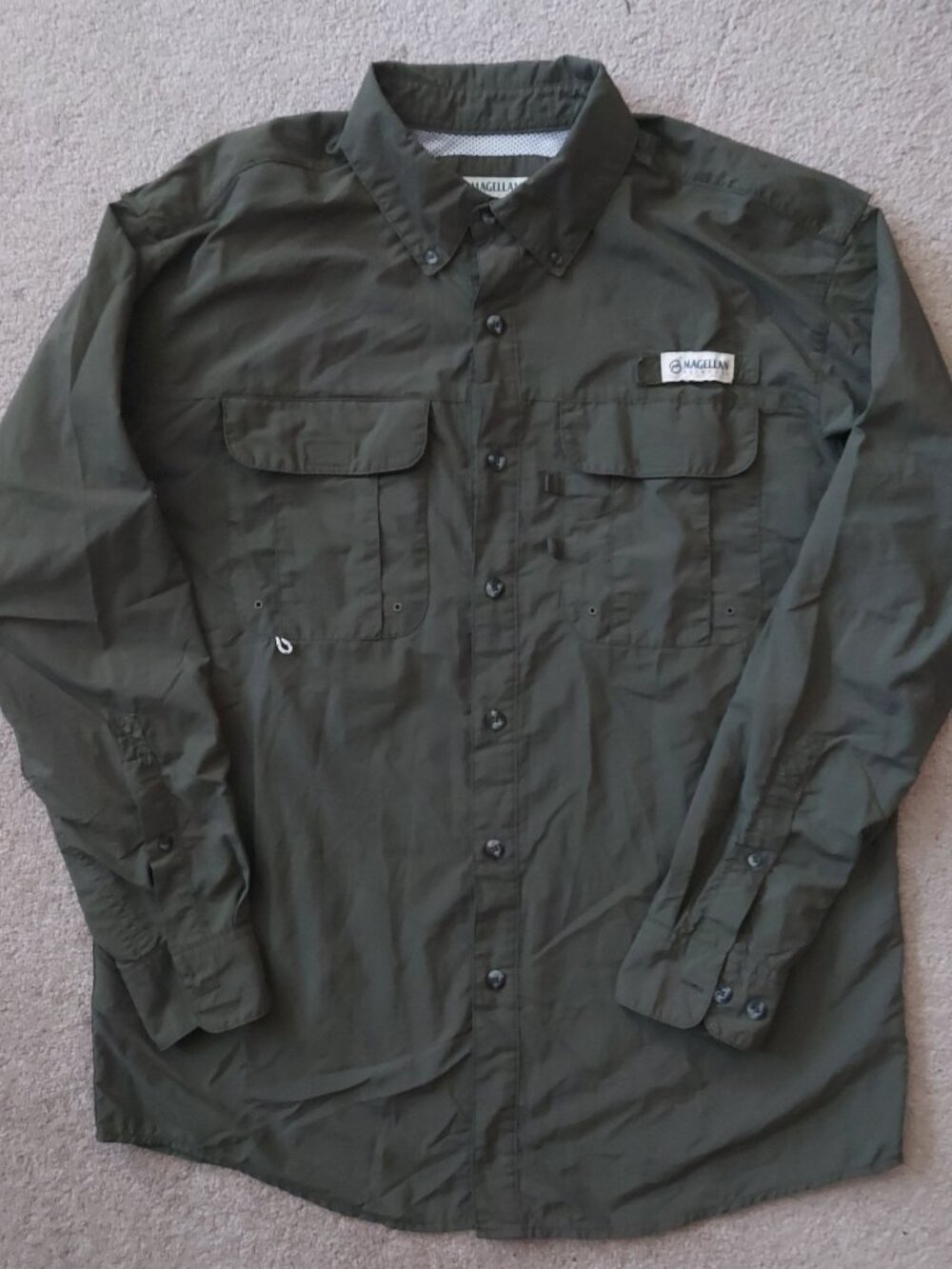 Magellan Fish Gear Vented Fishing Shirt Men's Small Olive Green Long Sleeve